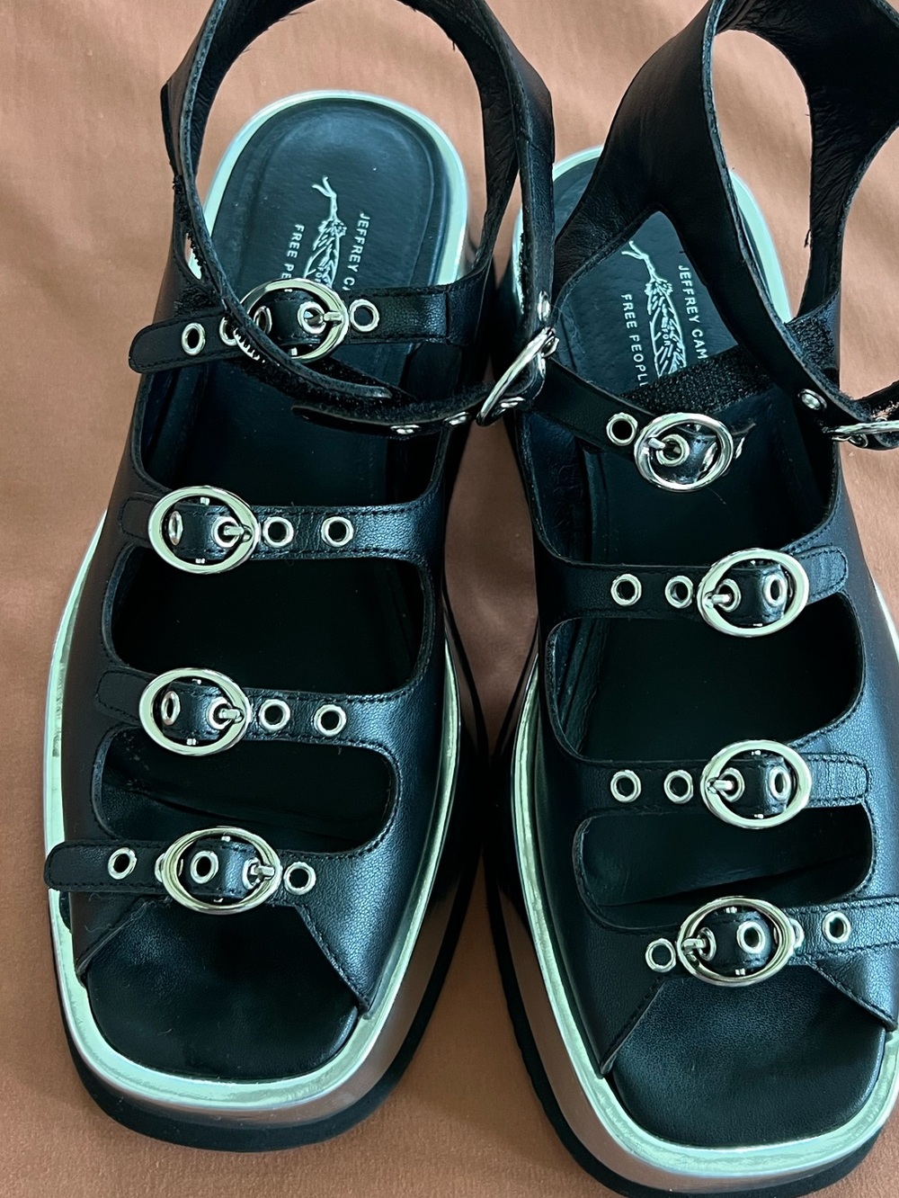 Free People x Jeffrey Campbell Black Multi-Buckle Platform Sandals - Picture 3 of 4